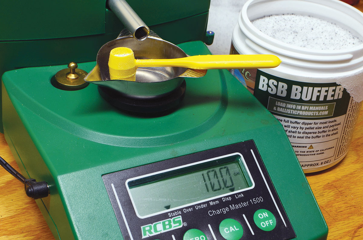 Bismuth loads require a buffer such as BSB from Ballistic Products to protect the pellets from damage during ignition. Lee scoops are the best way to measure it.